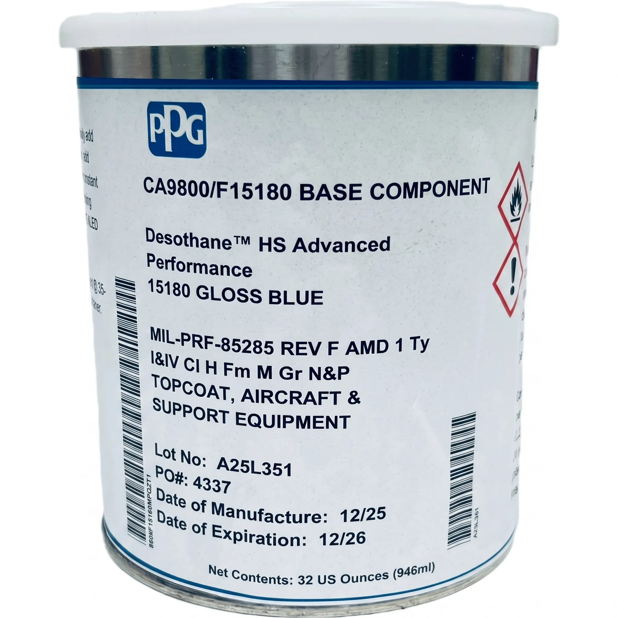 AIRCRAFT TOPCOAT MIL-PRF-85285F TY IV BLUE GLOSS FS 15180 | MIL-PRF-85285F | AEROSPACE GRADE | AVIATION MRO EXTERIOR FINISH