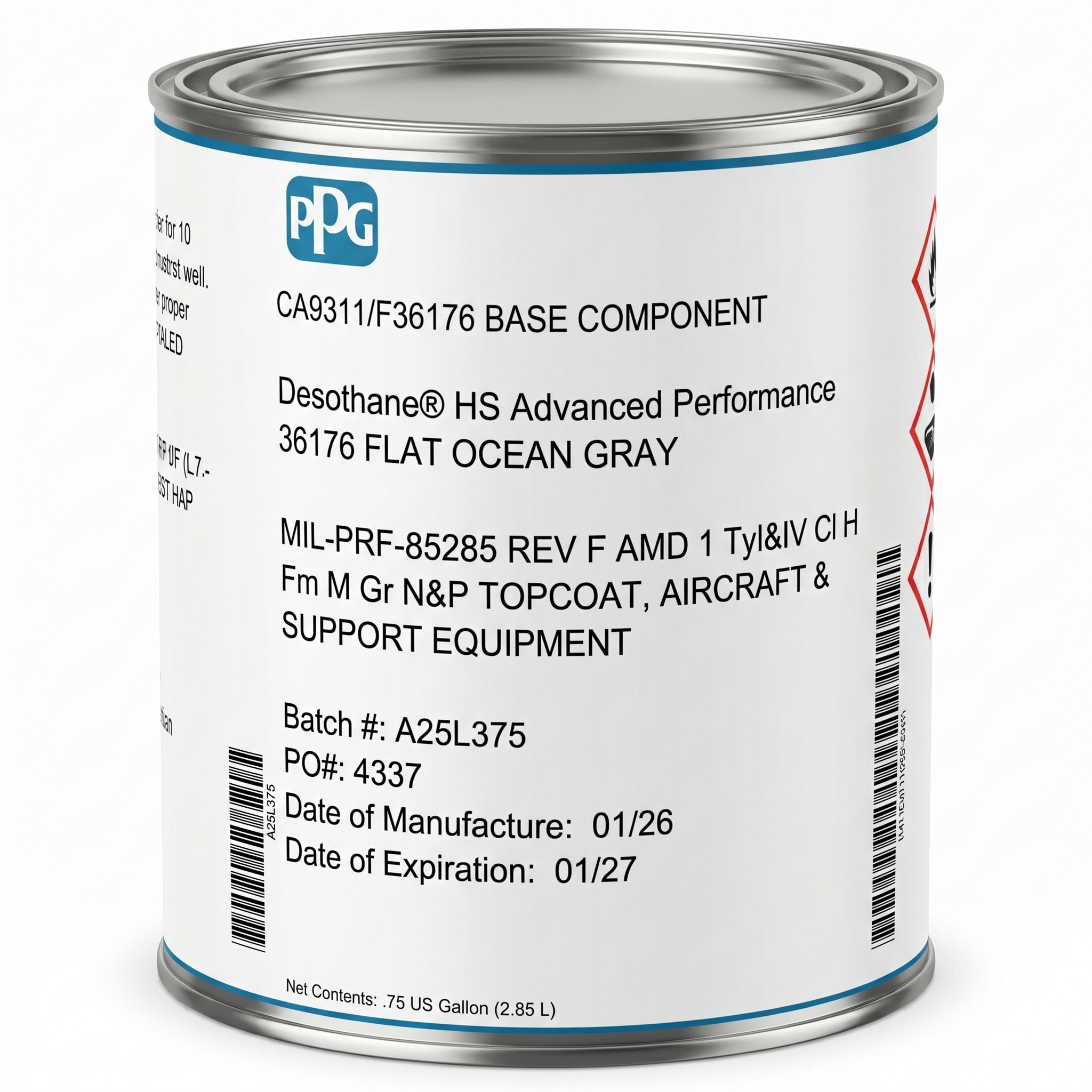 MIL-PRF-85285F TYPE IV GRAY FLAT FS 36176 | AEROSPACE POLYURETHANE TOPCOAT | MIL-PRF-85285F | AEROSPACE GRADE | AVIATION MRO EXTERIOR FINISH